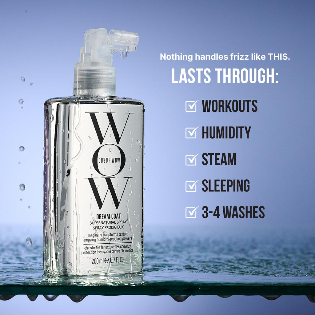 COLOR WOW Dream Coat – Anti-Humidity Frizz Control Spray for Glass Hair | Anti-frizz treatment and humidity-proofing spray delivers glassy-smooth, frizz-free hair. Heat activated, lasts 3-4 shampoos.