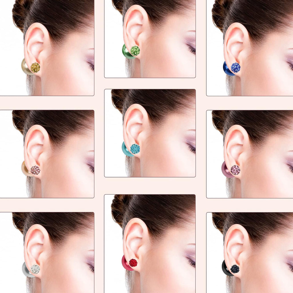 Buy now AHIER 9 Pairs Bling Rhinestone Polymer Clay Studs Pearl Button Earrings, Double Ball Earring, Jewelry Piercing Ear Ring at indiglob india