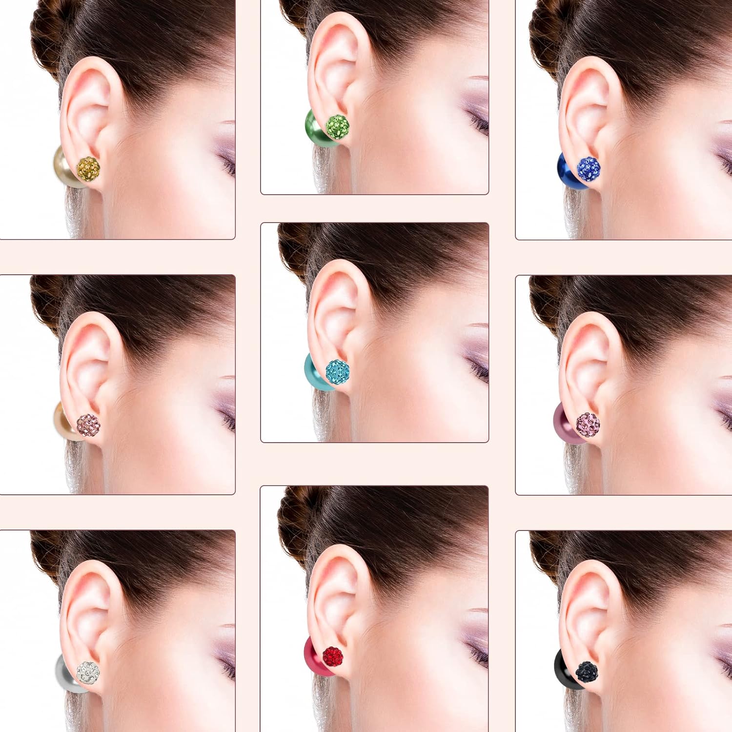 Buy now AHIER 9 Pairs Bling Rhinestone Polymer Clay Studs Pearl Button Earrings, Double Ball Earring, Jewelry Piercing Ear Ring at indiglob india