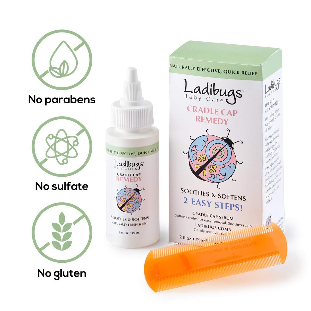 Ladibugs Cradle Cap Remedy Kit - 2-Step Serum & Comb Scale Remover
