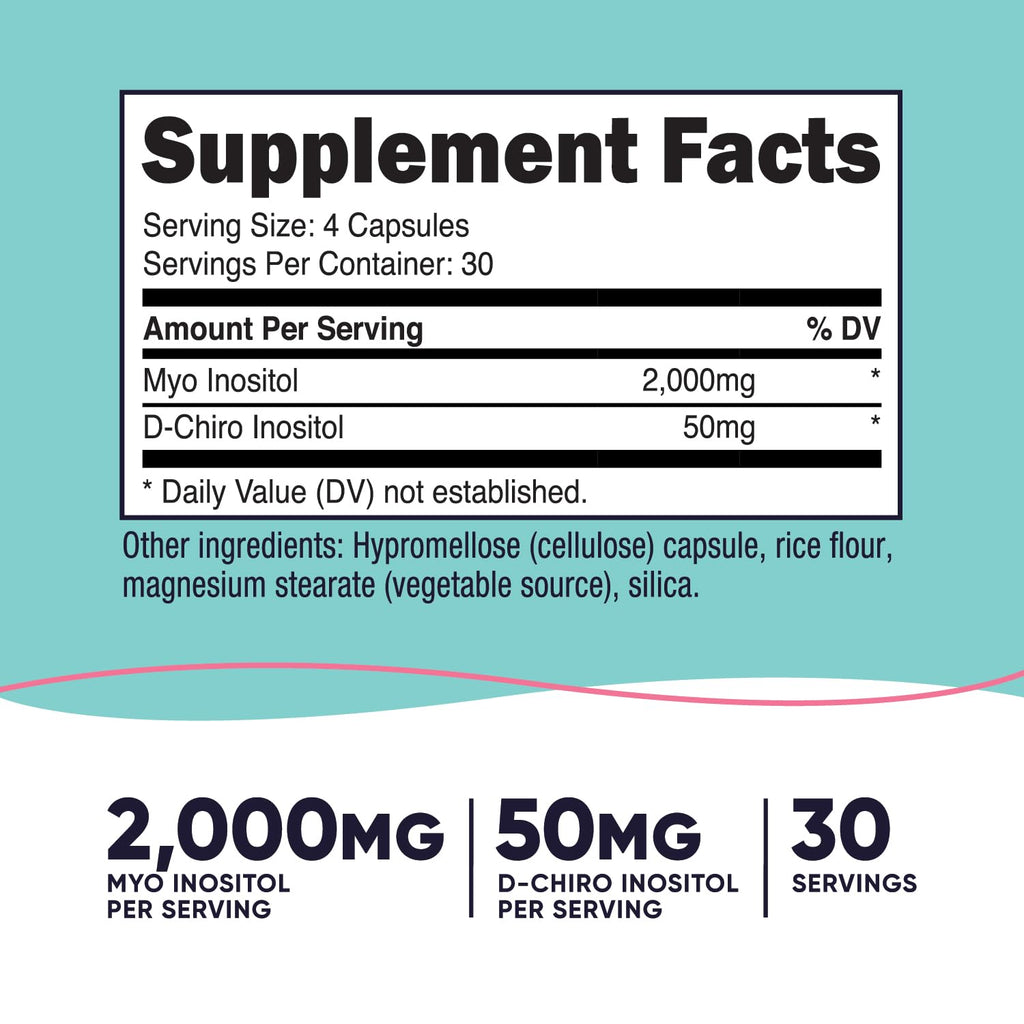 Nutricost Myo Inositol & D-Chiro Inositol for Women, 120 Capsules, GMO-Free | 2000mg Myo & 50mg D-Chiro Per Serving, 30 Servings, Vegetarian Friendly, Gluten Free