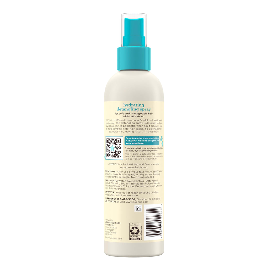 Aveeno Kids Hydrating Hair Detangler Spray, 10 fl. oz | Quickly Detangles Hair, Oat Extract, Tear-Free, Gentle on Sensitive Skin & Scalp