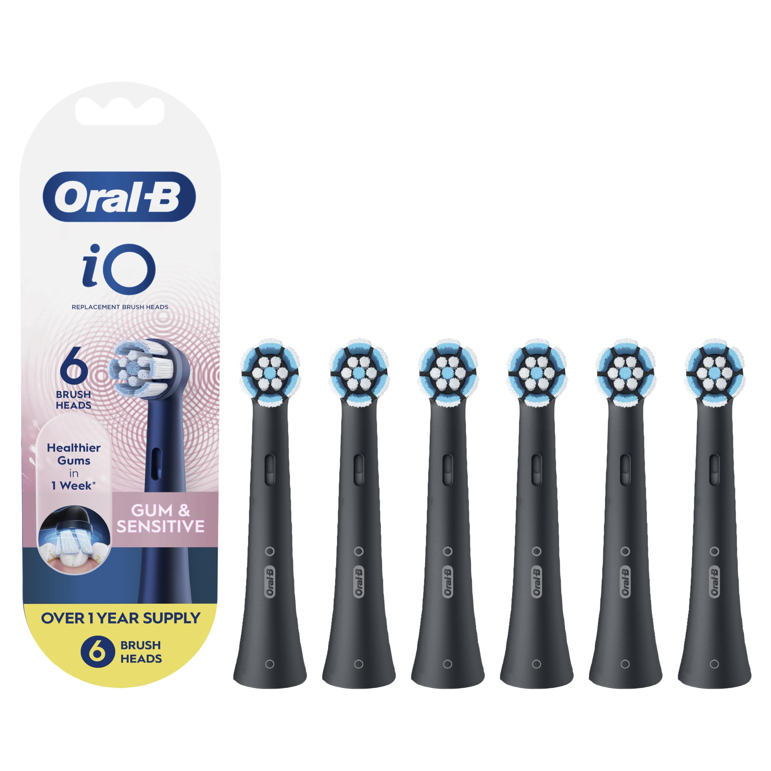 Buy now Oral-B iO Gum & Sensitive Replacement Heads, Electric Toothbrush Brush Heads, Black, 6 Count at indiglob india