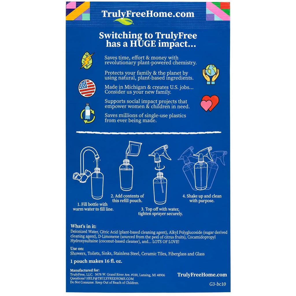 Truly Free Bathroom Cleaner Spray Kit - 16oz + 2 Fills, 3oz ea.