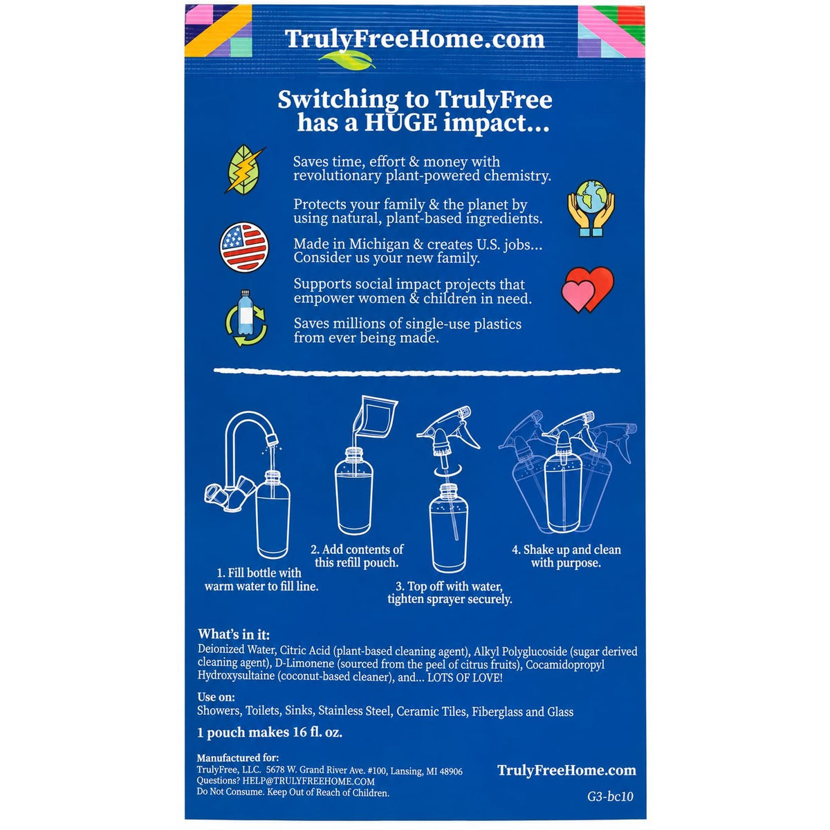 Truly Free Bathroom Cleaner Spray Kit - 16oz + 2 Fills, 3oz ea.