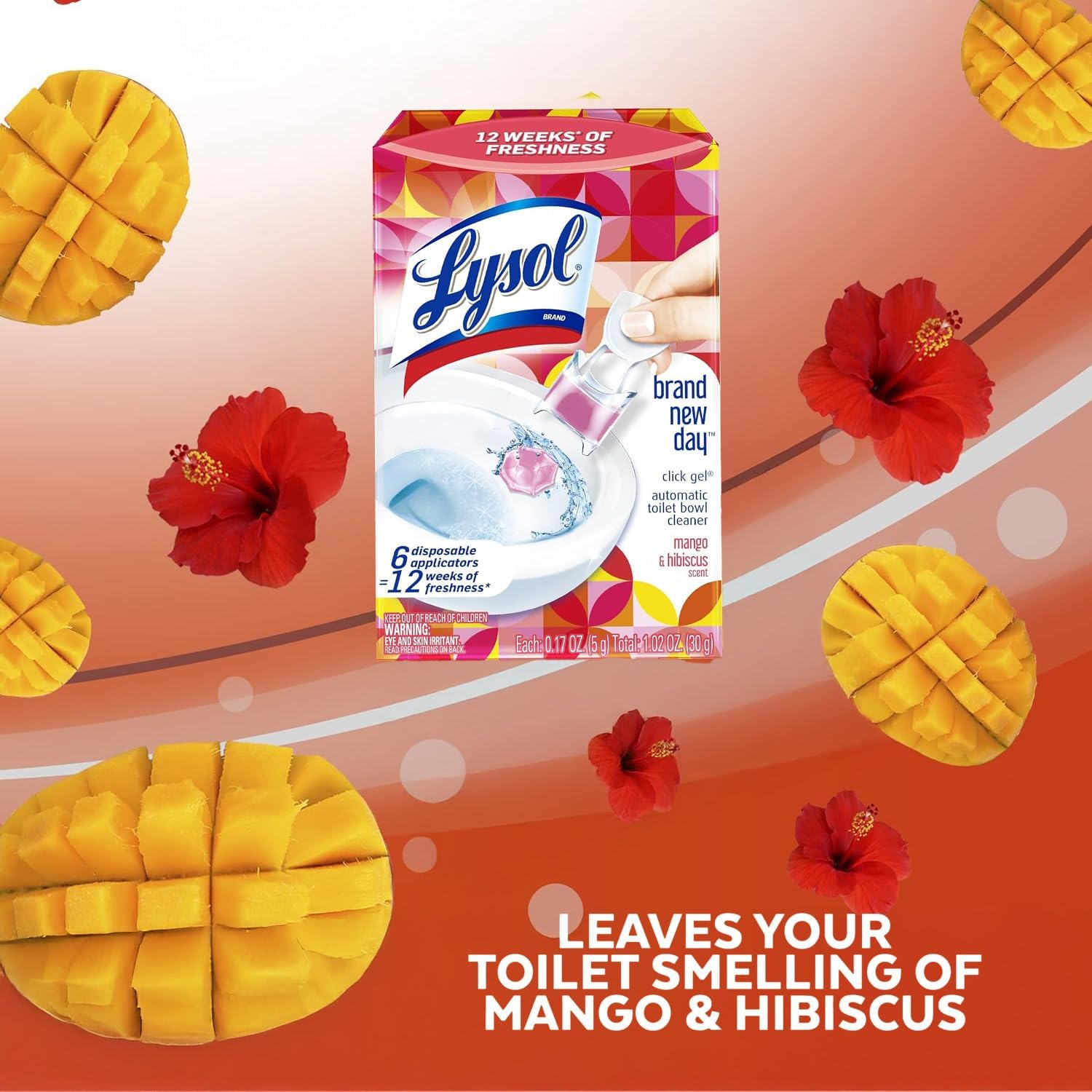 Buy now Lysol Click Gel Automatic Toilet Bowl Cleaner, Toilet Gel Stamp, Toilet Freshener, Bathroom Essentials, Refreshing Mango & Hibiscus Scent, 6 Count (Pack of 1) at indiglob india