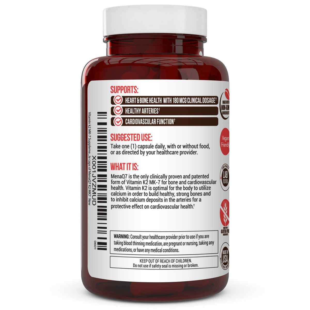 Truevantage Vitamin K2 MK-7 180 mcg MenaQ7-60 Vegetable Capsules
