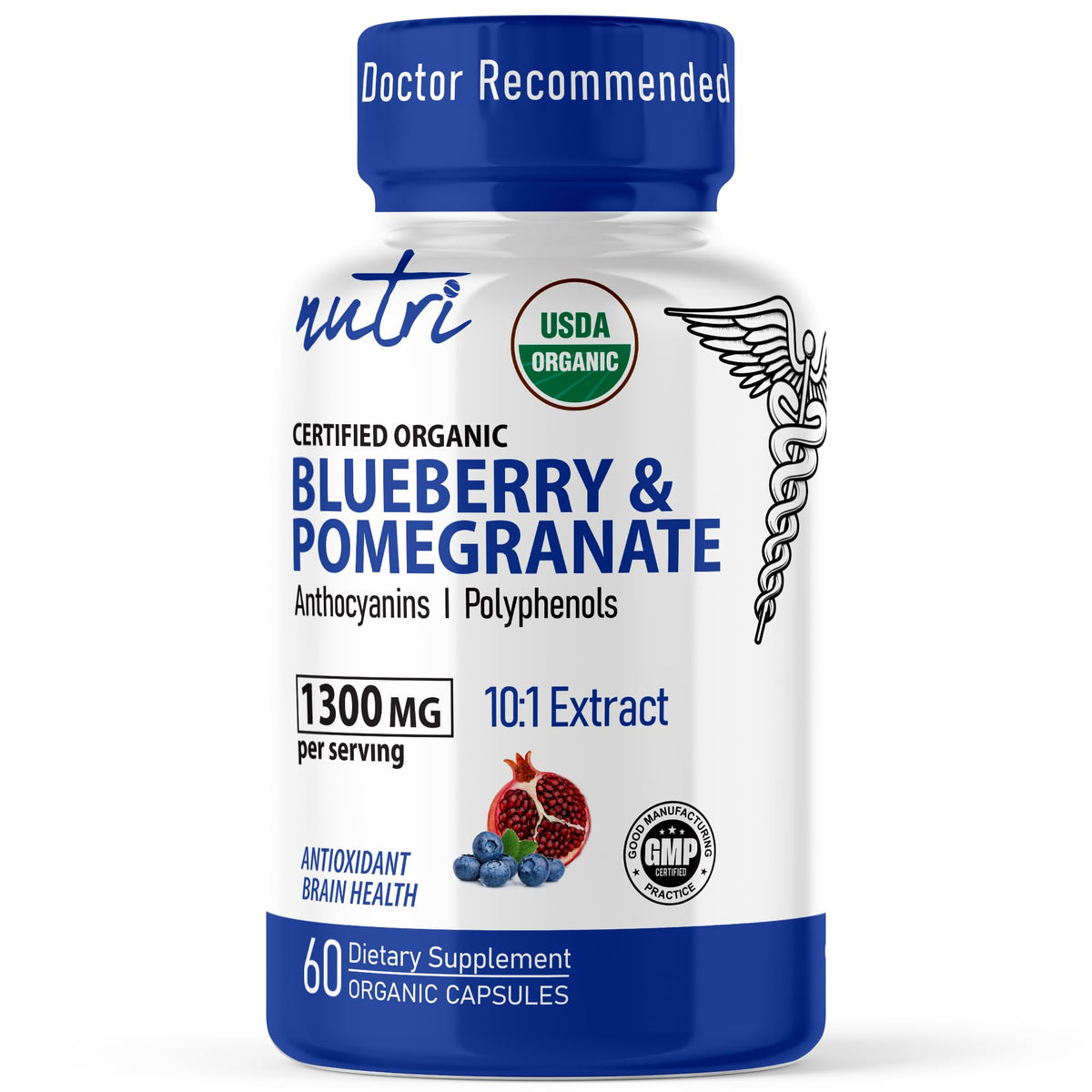 Nutri Organic Blueberry Pomegranate 1300mg - USDA Organic - 60 Caps