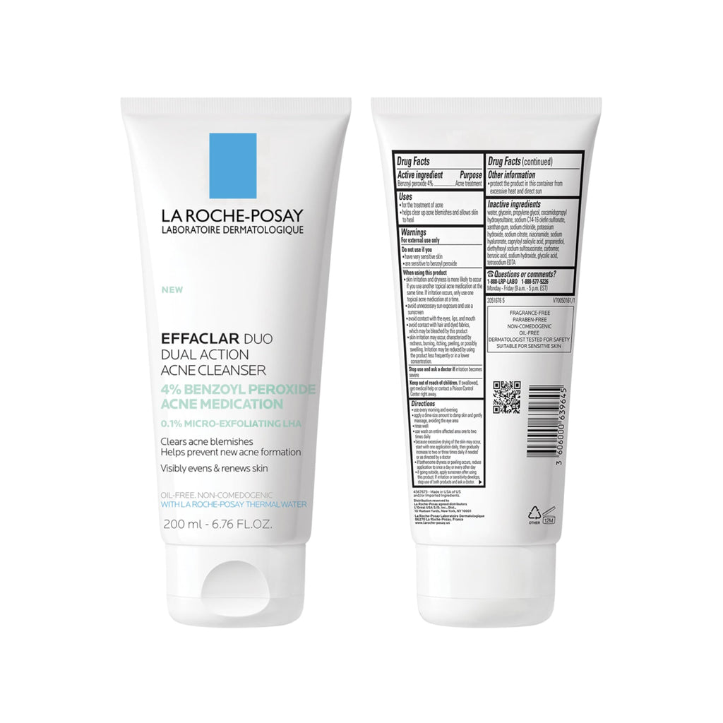 La Roche-Posay Effaclar Dual 4% Benzoyl Peroxide Acne Face Wash 6.76oz | Acne treatment with LHA exfoliant helps clear and prevent blemishes. Paraben free, oil free acne wash.