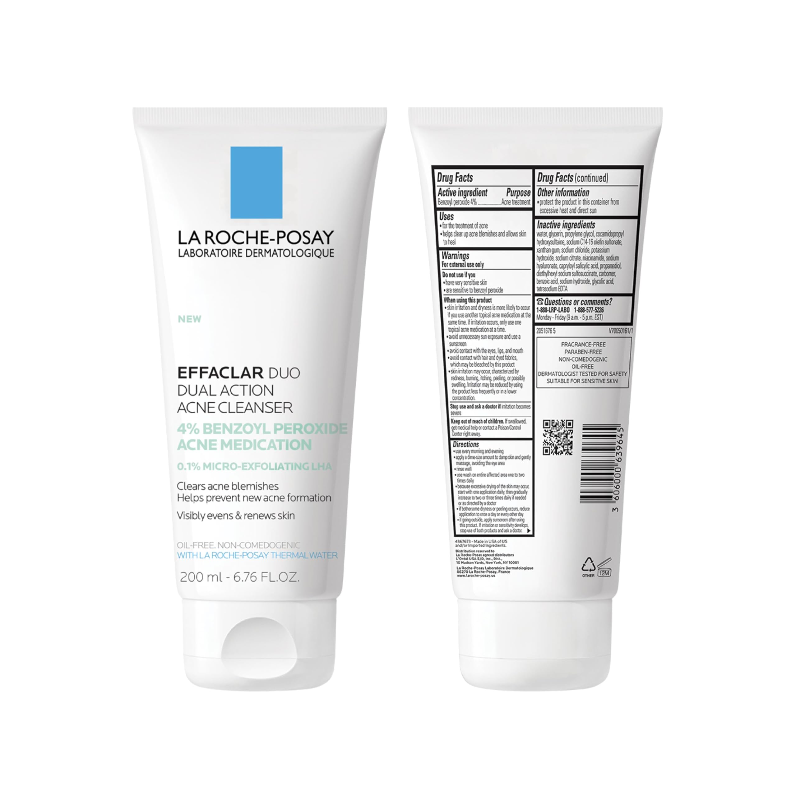 La Roche-Posay Effaclar Dual 4% Benzoyl Peroxide Acne Face Wash 6.76oz | Acne treatment with LHA exfoliant helps clear and prevent blemishes. Paraben free, oil free acne wash.