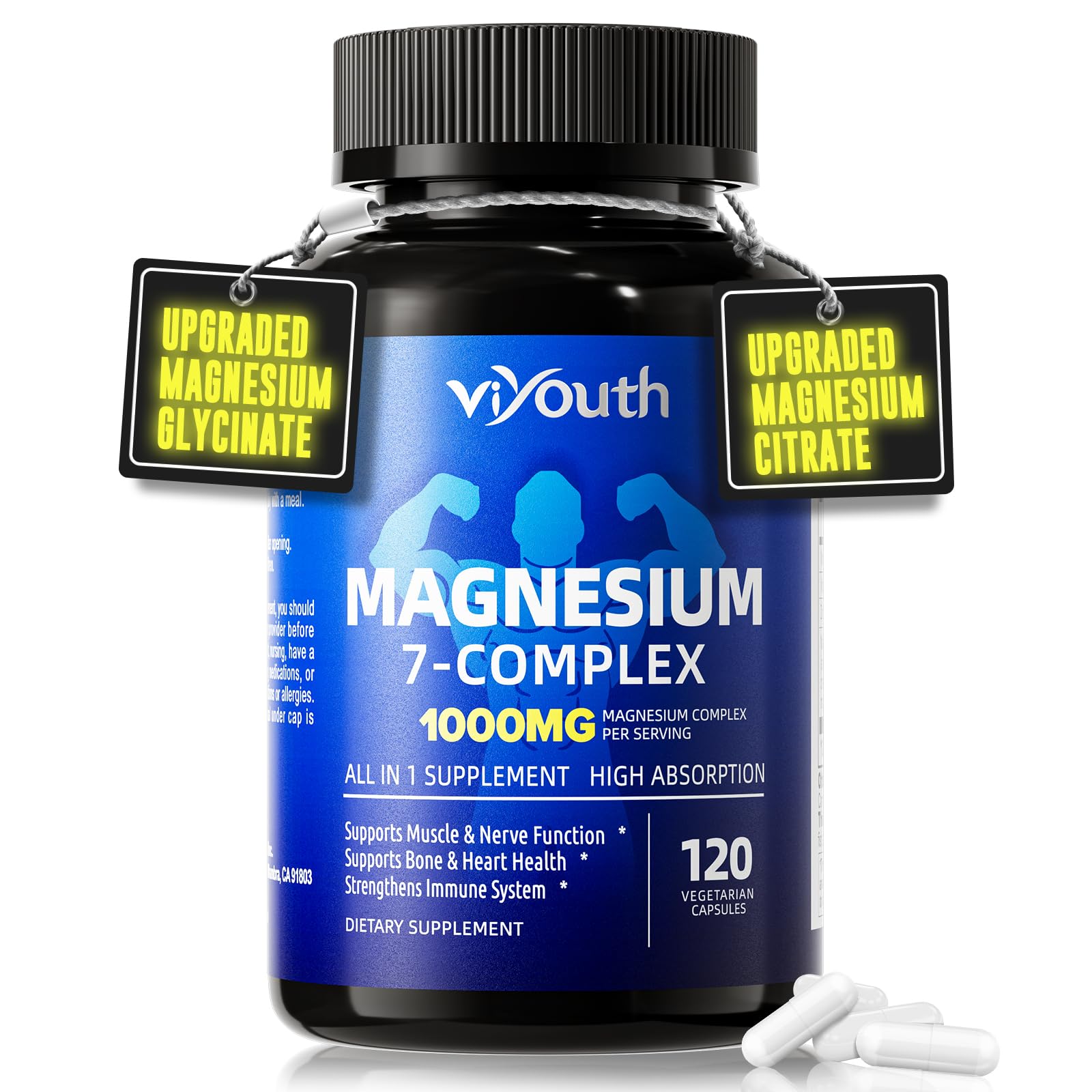 Magnesium 7 Complex Supplement Advanced for Sleep & Muscle, 180 Capsules | 7 Forms of Magnesium (Glycinate, Malate, Chelate, Aspartate, Orotate, Taurine, Citrate), Zinc, Vitamin D3 & Vitamin B6