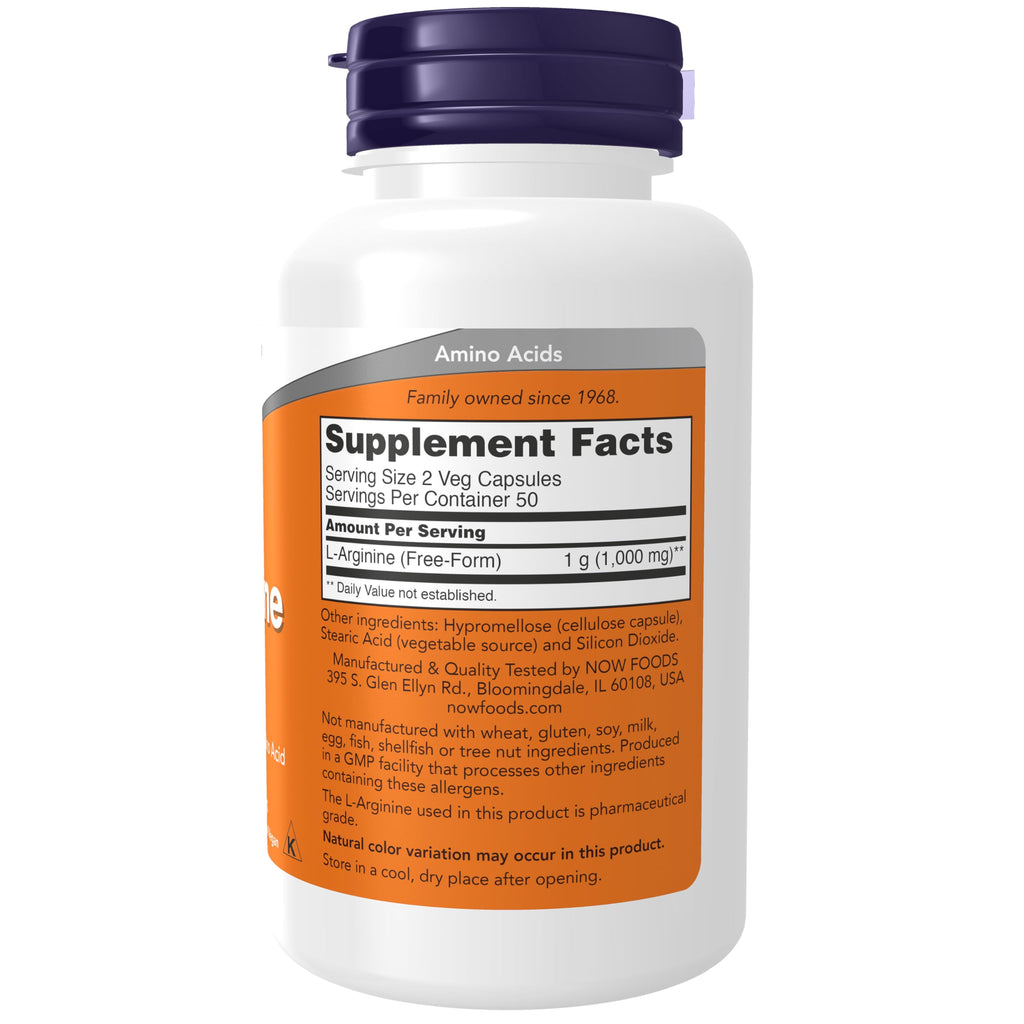 Buy now NOW Foods Supplements, L-Arginine 500 mg, Nitric Oxide Precursor*, Amino Acid, 100 Veg Capsules at indiglob india