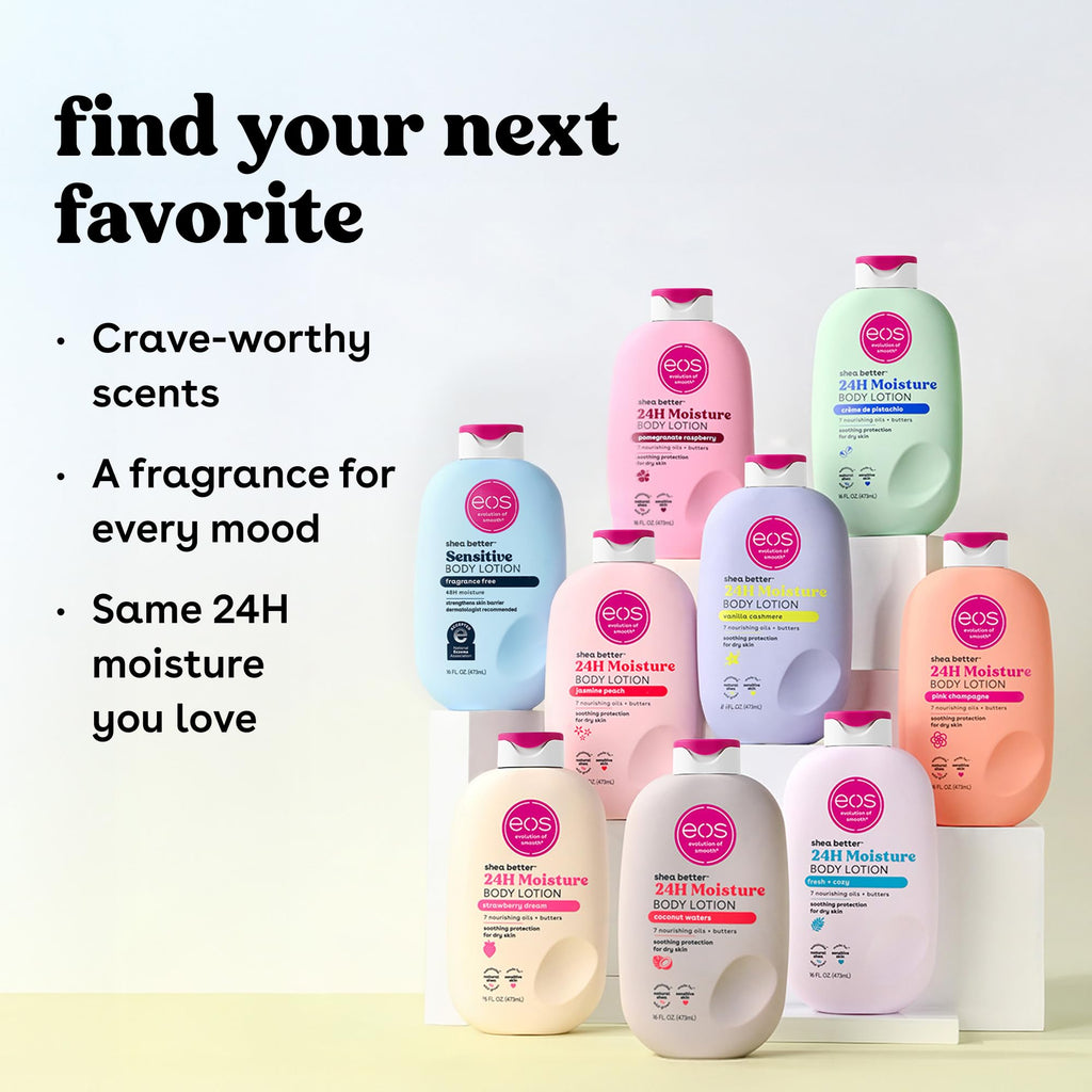 eos Shea Better Sensitive Skin Body Lotion - Fragrance-Free, 48-Hour Moisture Eczema Cream & Dry Skin Relief, Vegan, 16 fl oz (Packaging may vary)