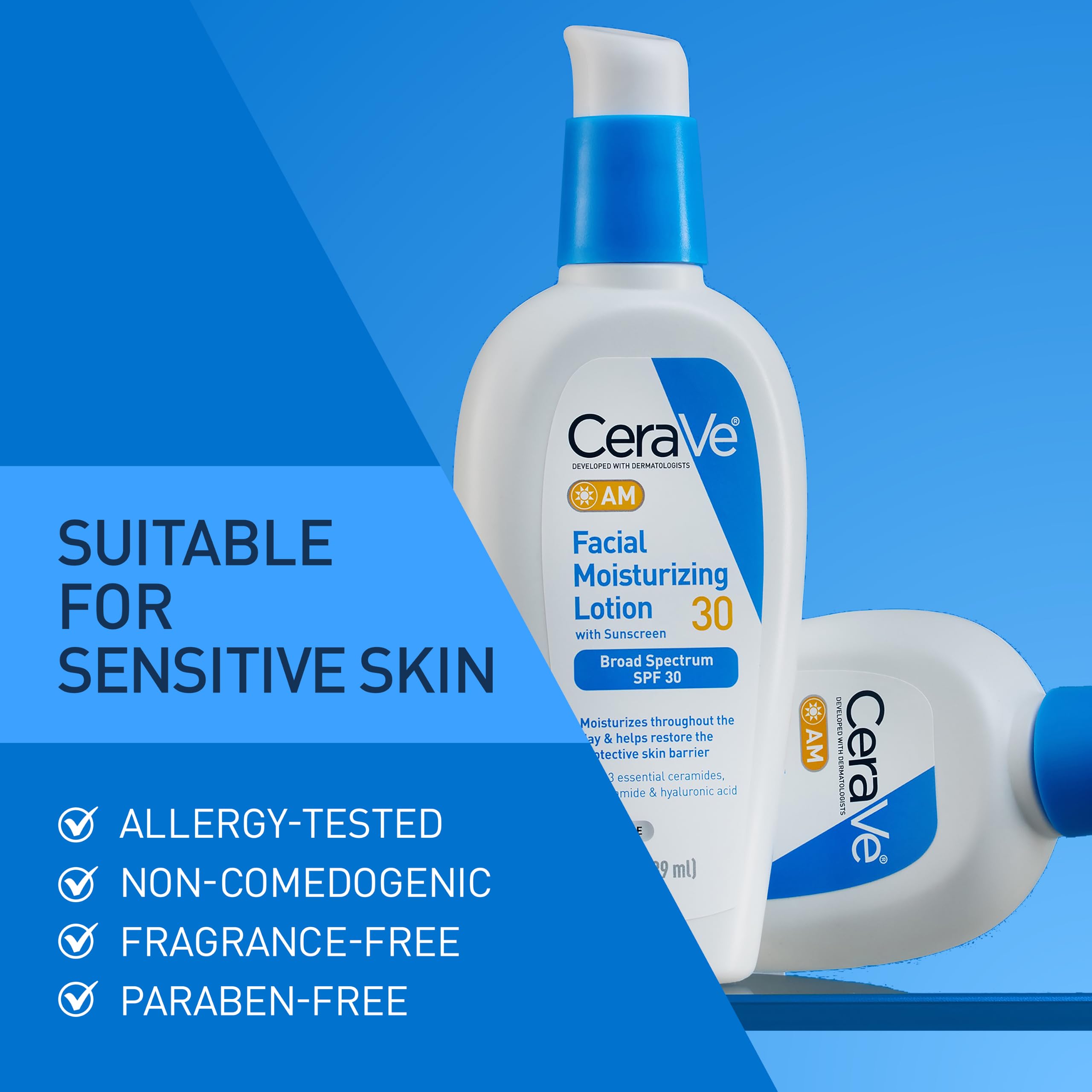 CeraVe AM Oil Face Moisturizer Lotion, Sunscreen for Face, SPF 30, 3oz | Skin Care with Hyaluronic Acid & Niacinamide, Oil-Free Moisturizer For Men & Women, Daily Non-Comedogenic Face Sunscreen