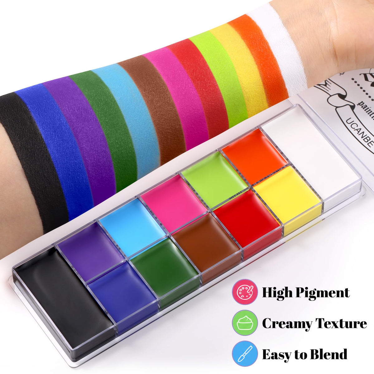 UCANBE Athena Basic Face Body Paint Palette 12 Colors Oil-Based SFX Kit