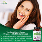 Zazzee USDA Organic Milk Thistle 30:1 Extract, 80% Silymarin, 120 Capsules | Vegan, 4 Month Supply, Certified Kosher, High Potency Liver & Antioxidant Support, Silybum Marianum, Non-GMO, Made in the USA