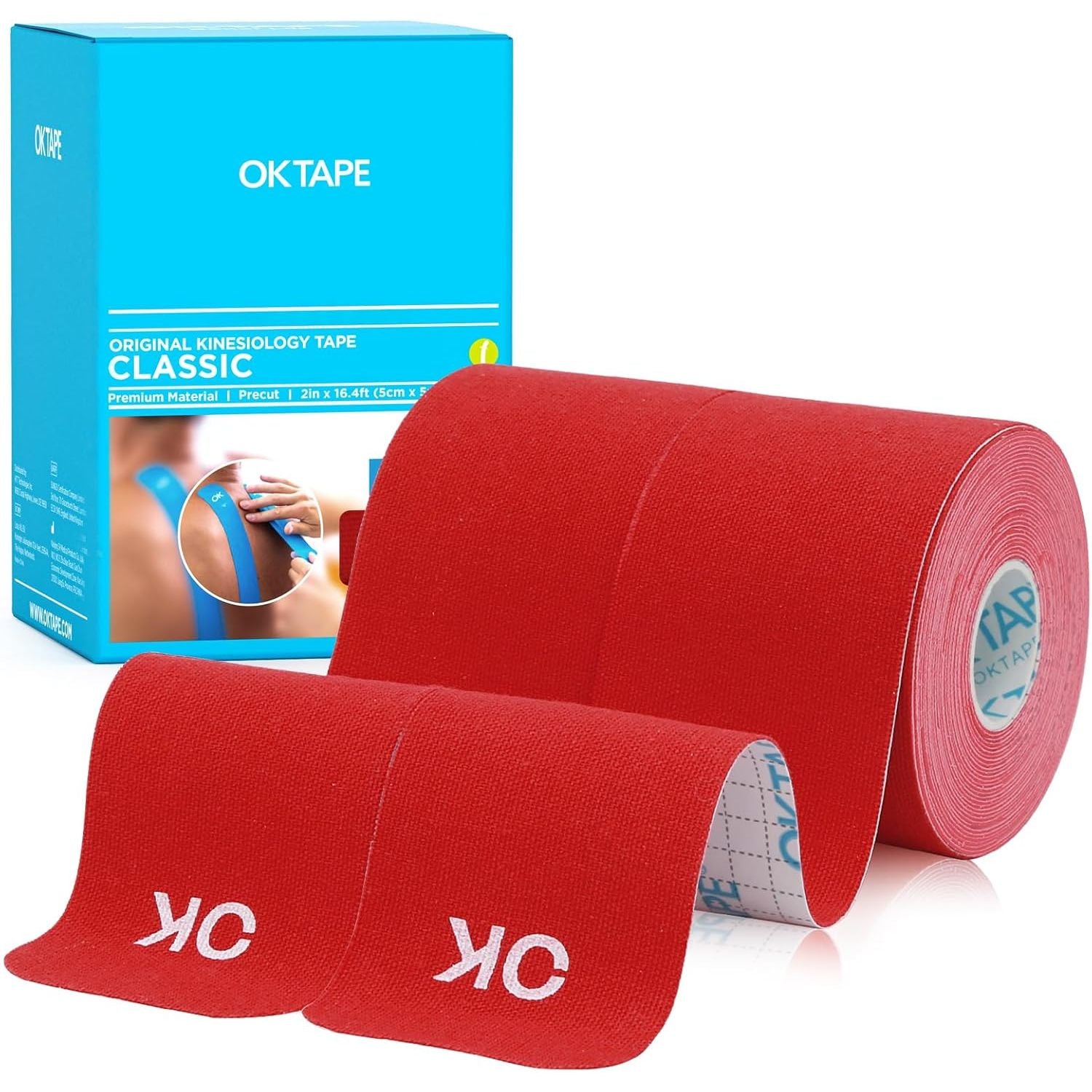 Buy now OK TAPE Kinesiology Tape 10 inches Precut, 20 Strips, Cotton Elastic Athletic Tape Latex Free, 2in x 16ft, Black 2 Rolls Red at indiglob india