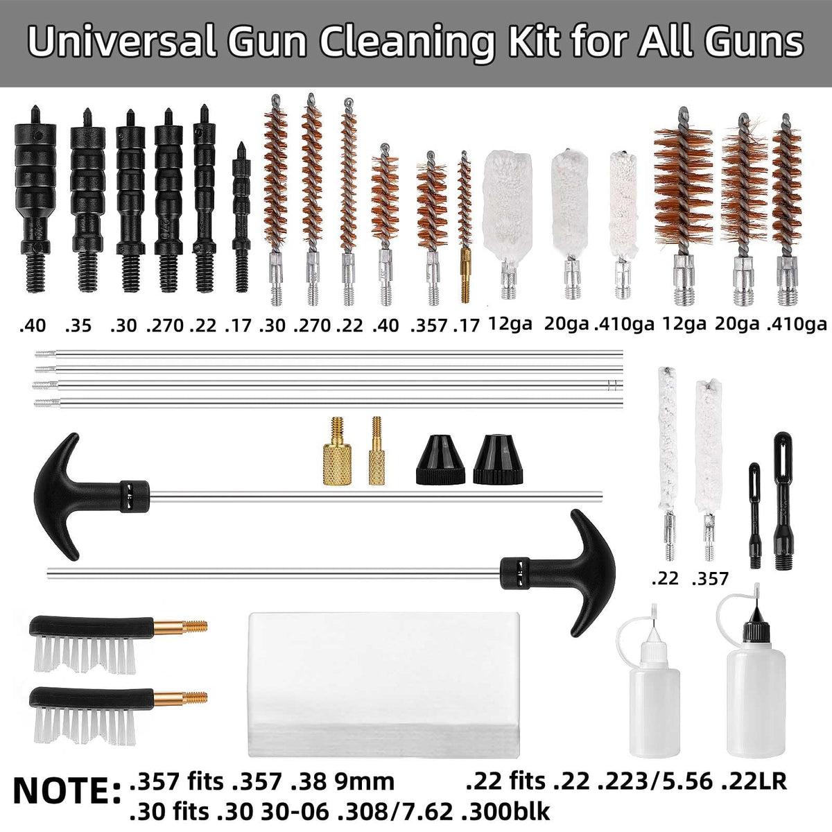 Universal Gun Cleaning Kit for Pistol, Shotgun, Rifle, Handgun, Airgun, Revolver, Cleaning Kit with Brushes, Jags, Slotted Tips, Portable Case
