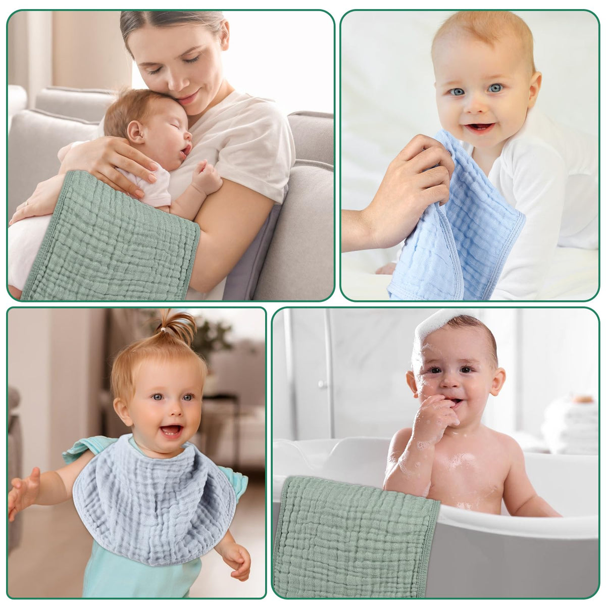 Synrroe 10 Pack Muslin Burp Cloths, 20x10Inch, 10 Mixed Colors, Soft Absorbent Baby Burping Rags
