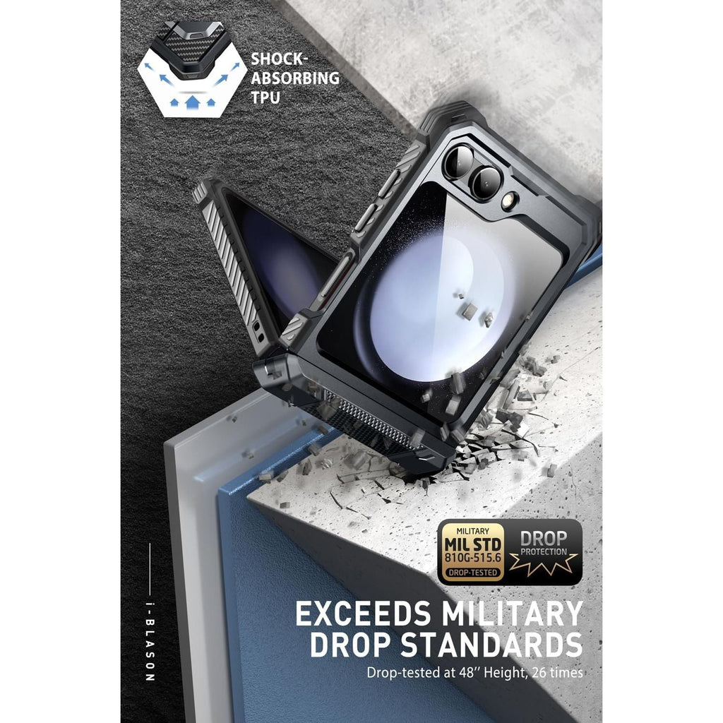 Buy now i-Blason for Samsung Galaxy Z Flip 5 Case with Stand, [Built-in Screen Protector] [Hinge Protection], Full-Body Protection Magnetic Phone Case for Galaxy Z Flip 5, Black at indiglob india