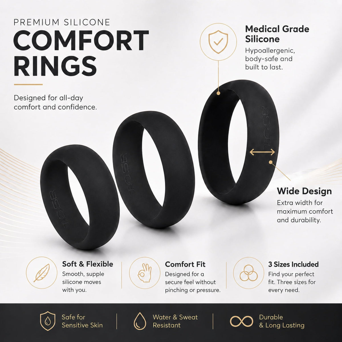 TCSR 6 Different Size Cock Rings - Medical Grade Soft Silicone Penis Rings - Better Sex