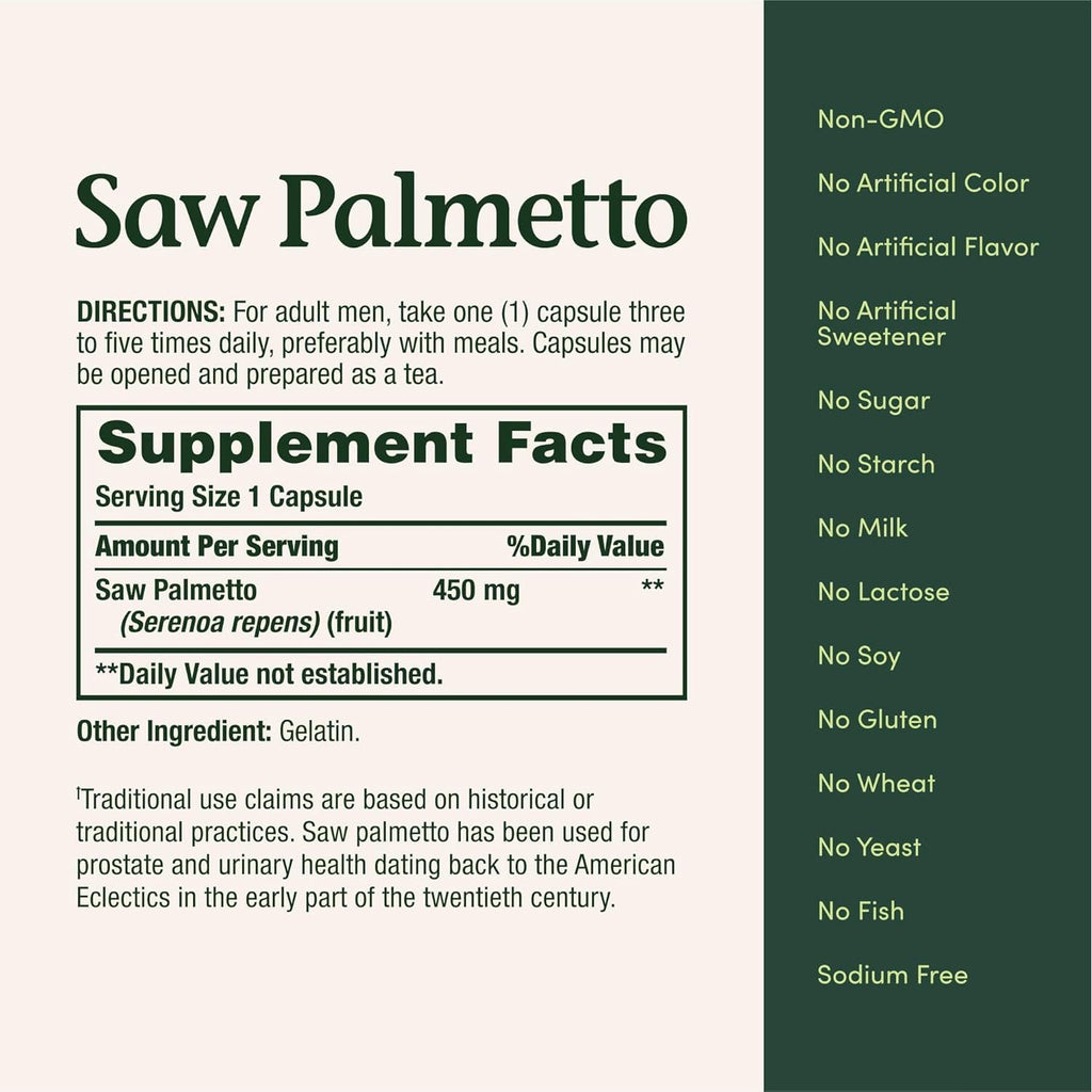 Buy now Nature's Bounty Saw Palmetto Support for Prostate and Urinary Health, Herbal Health Supplement, 450mg, 250 Capsules at indiglob india