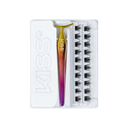Kiss Impress Falsies Press On Self Adhesive Eyelashes, 12mm-14mm Glam Volume Press On Lashes, Black, No Glue Needed, Invisible Band, 20 Lash Clusters & Non-Stick Applicator - Spiky