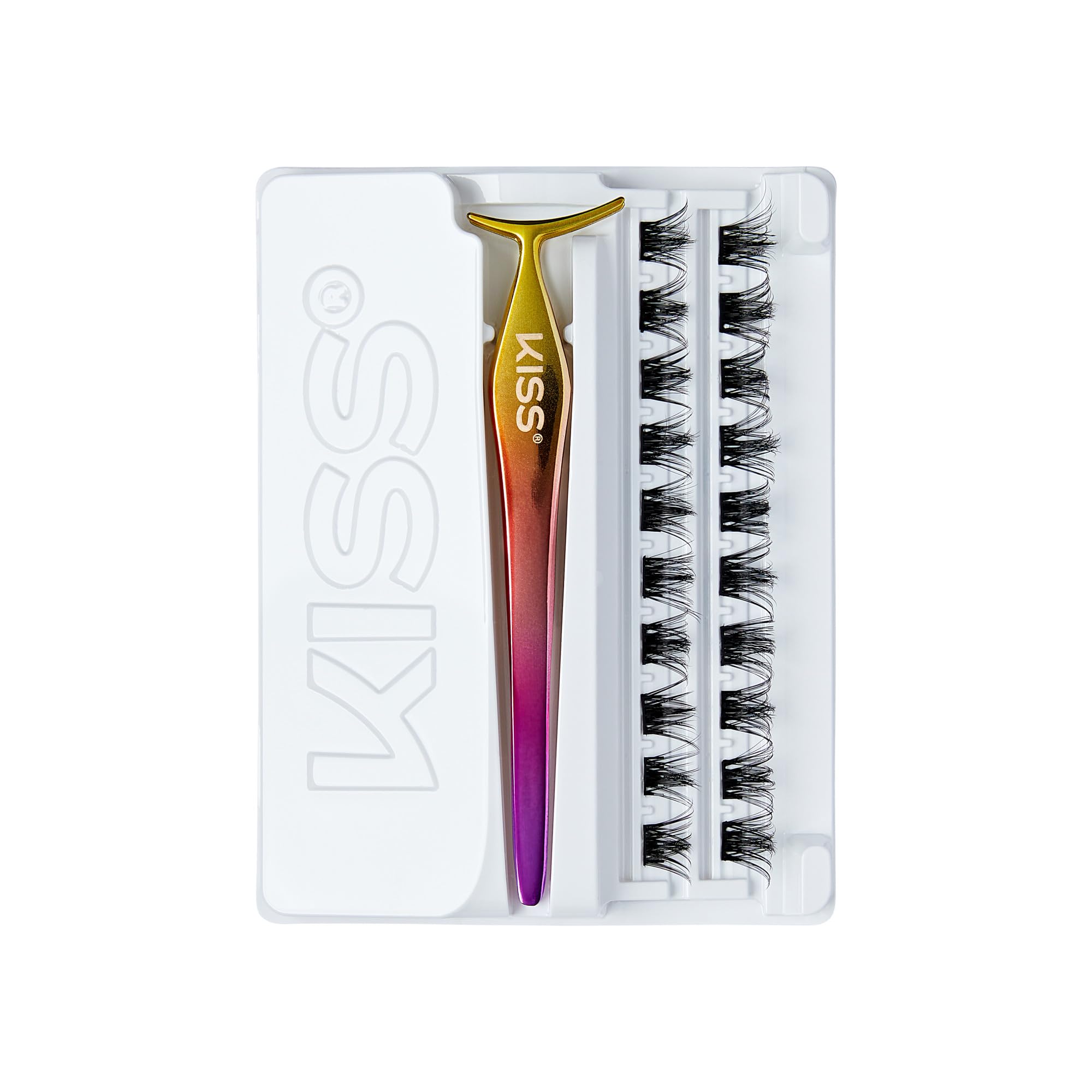 Kiss Impress Falsies Press On Self Adhesive Eyelashes, 12mm-14mm Glam Volume Press On Lashes, Black, No Glue Needed, Invisible Band, 20 Lash Clusters & Non-Stick Applicator - Spiky
