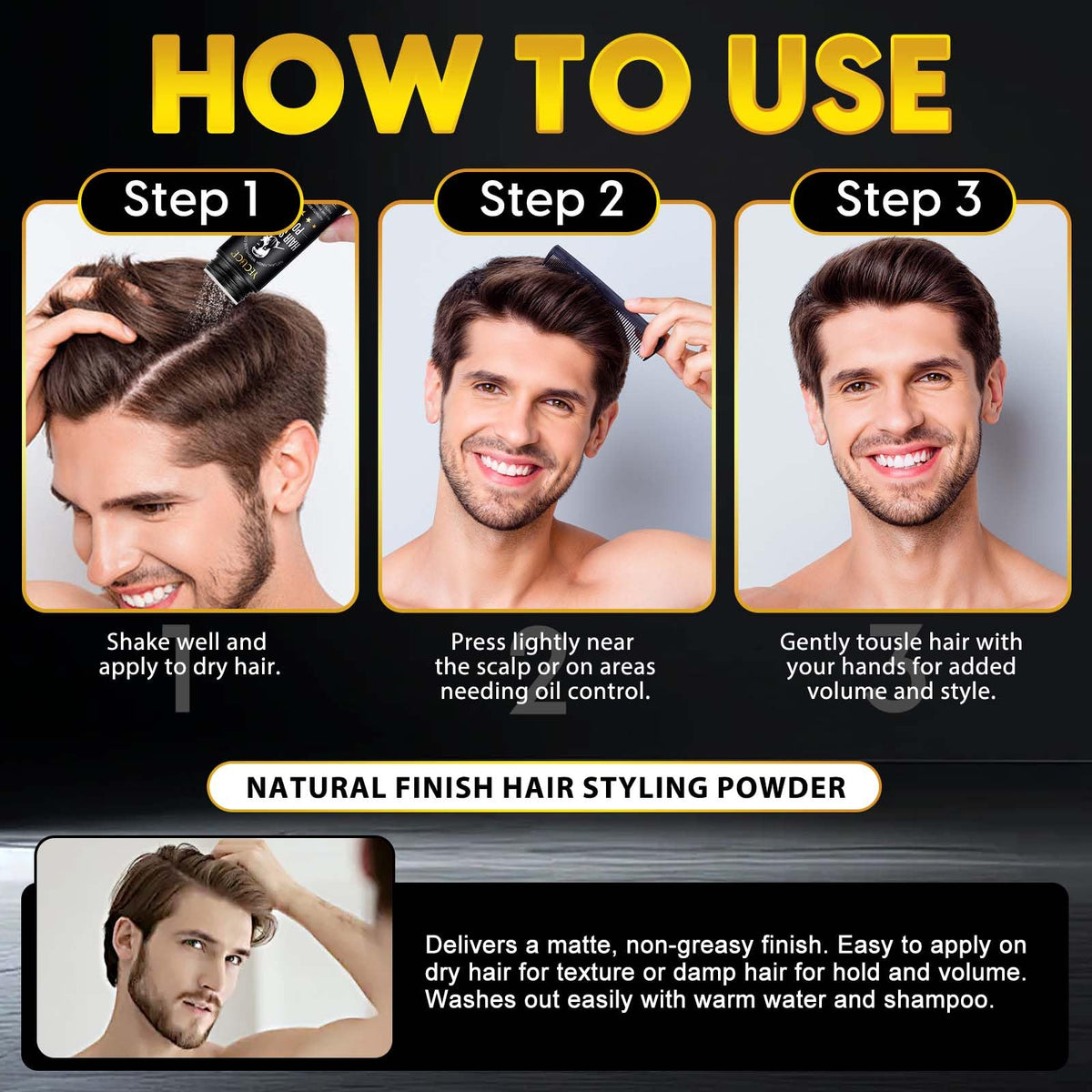NIFEISHI Hair Styling Powder for Men, (1.05oz of 2Pack) Volumizing Texture Powder for All Hair Types, Easy to Apply, Natural Matte Hairstyle, Texturizing and High Hold