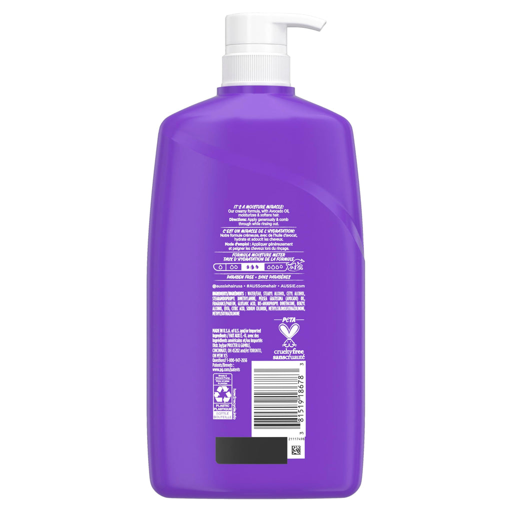 Aussie Miracle Moist with Avocado & Jojoba Oil, Paraben Free Conditioner, 26.2 fl oz