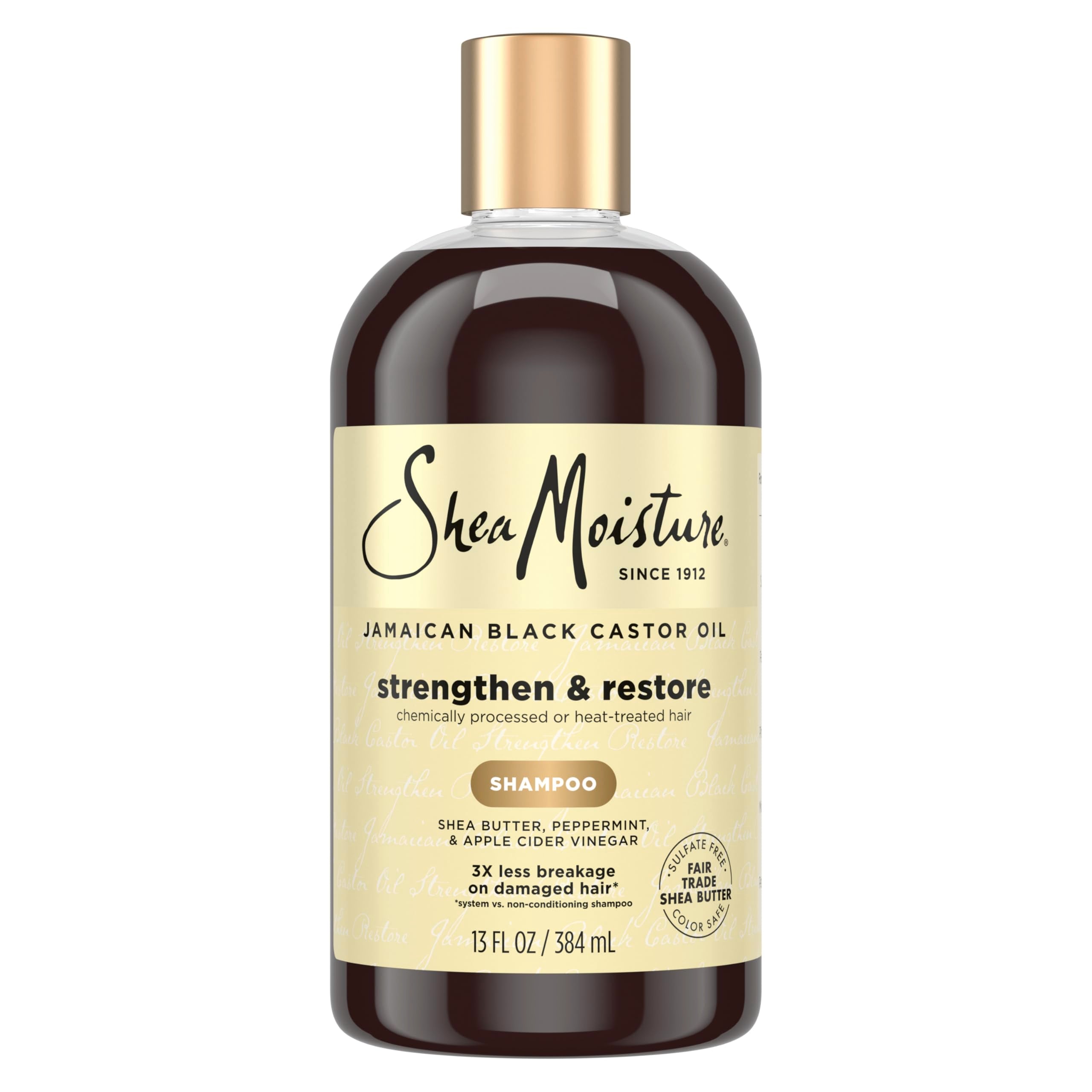 Shea Moisture Strengthen and Restore Shampoo for Damaged Hair 100% Pure Jamaican Black Castor Oil Cleanse and Nourish 13 oz | For damaged hair - remove build up, strengthen, and restore hair with Shea Butter, Peppermint, and Apple Cider Vinegar.