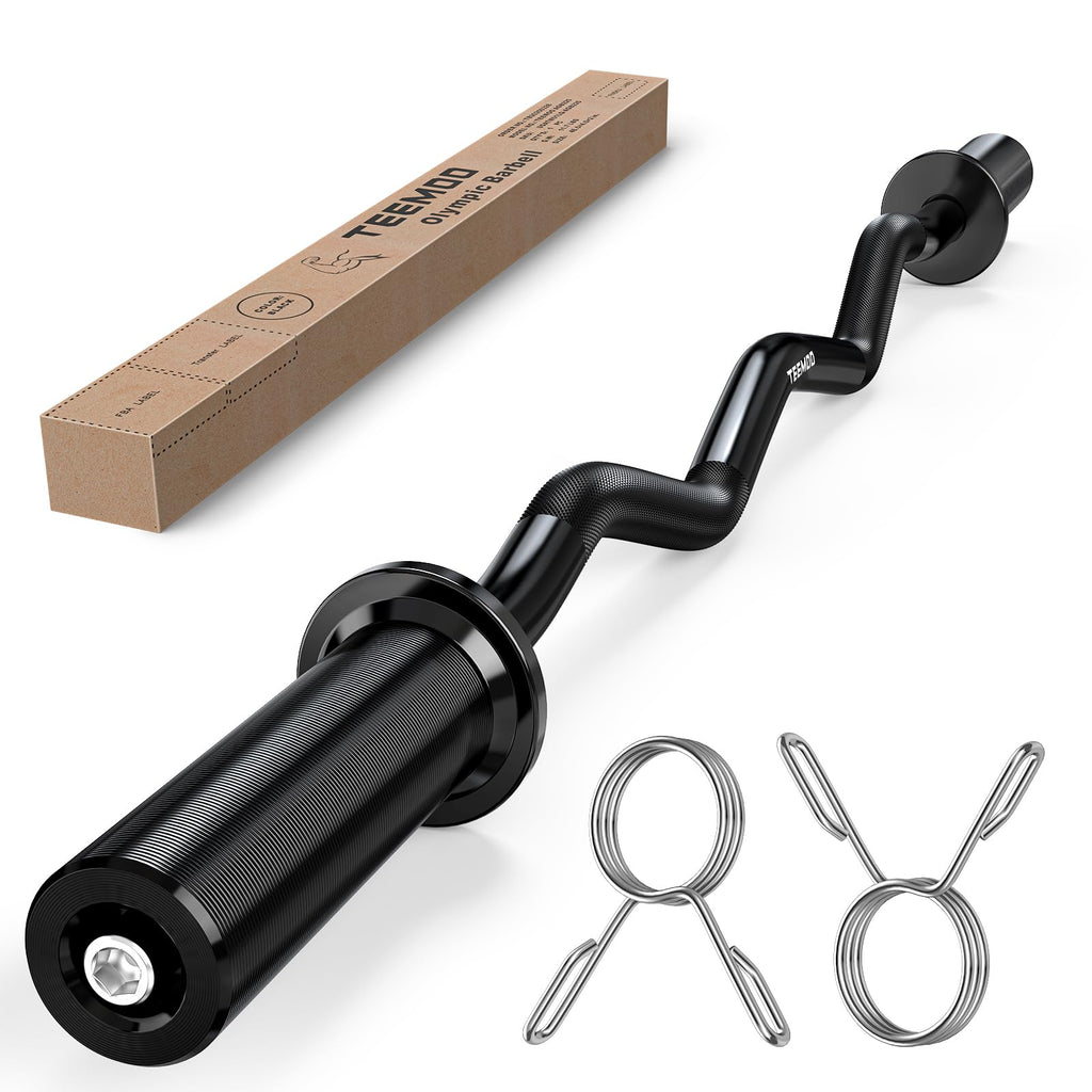 TEEMOO Olympic EZ Curl Barbell Bar, 47" Curl Bar for 2 inch Weight Plates
