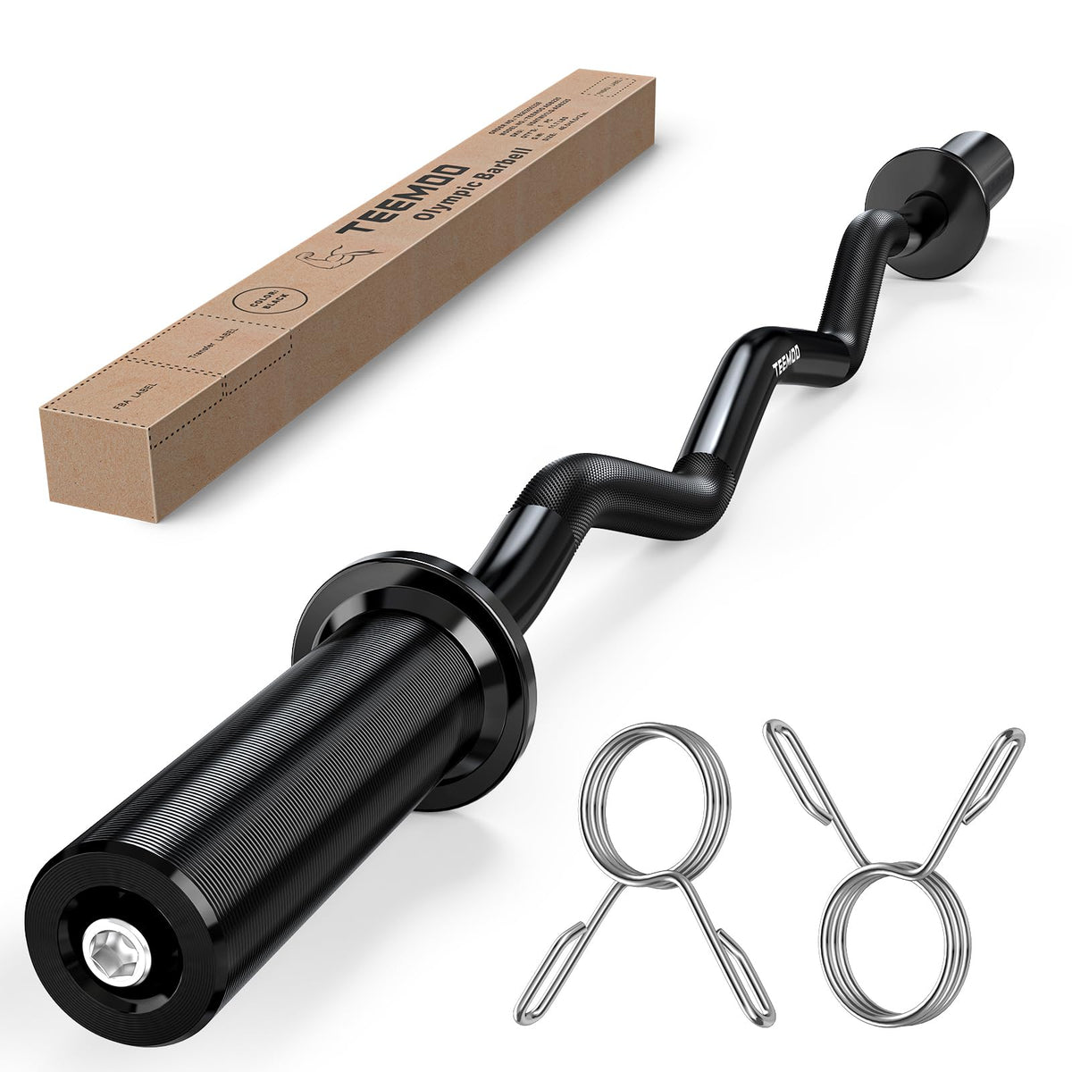 TEEMOO Olympic EZ Curl Barbell Bar, 47" Curl Bar for 2 inch Weight Plates