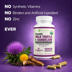 Max Absorption USDA Organic Milk Thistle Potent 5:1 Concentrated Extract (2000mg Strength) & Organic Dandelion Root | Silymarin Antioxidant Flavonoid | Liver Support Supplement (60 Count (Pack of 1))