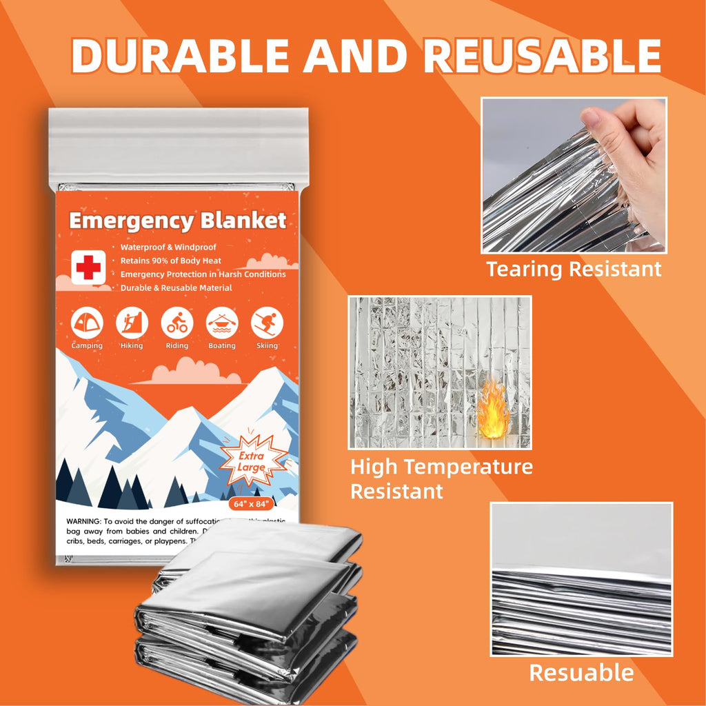 Emergency Mylar Blankets, Survival Space Blanket, 6 Pack