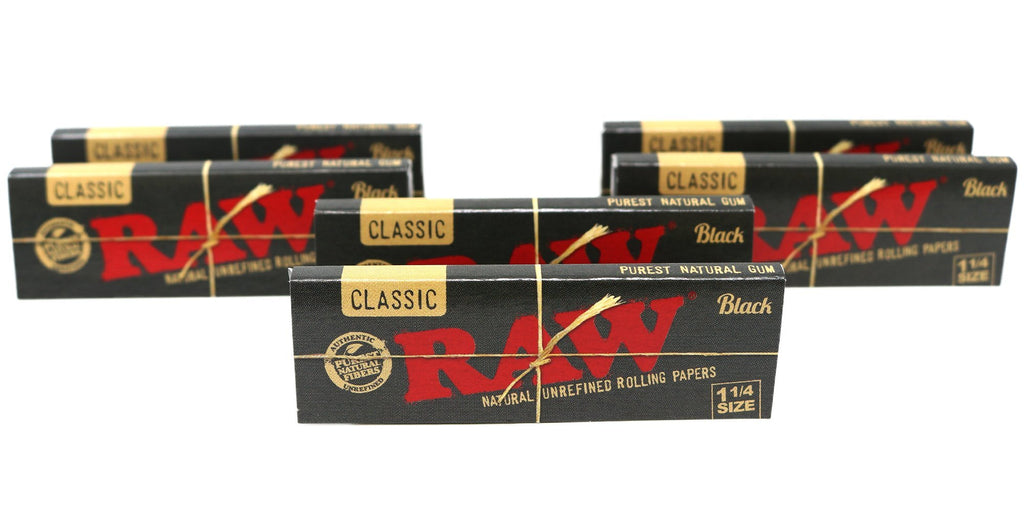 RAW Classic Black 1 1/4 Size Natural Unrefined Ultra Thin 79mm Rolling Papers (6 Packs)