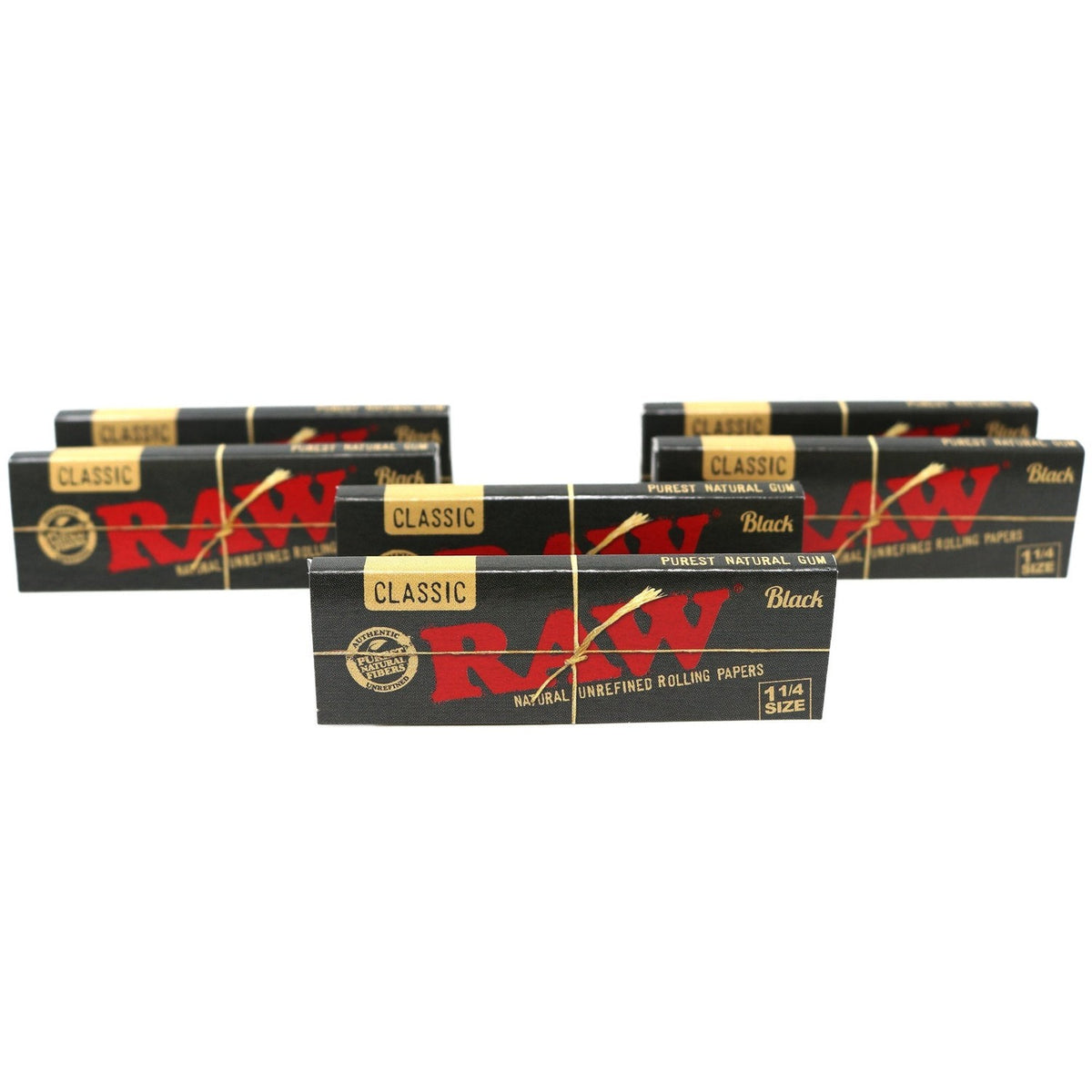 RAW Classic Black 1 1/4 Size Natural Unrefined Ultra Thin 79mm Rolling Papers (6 Packs)