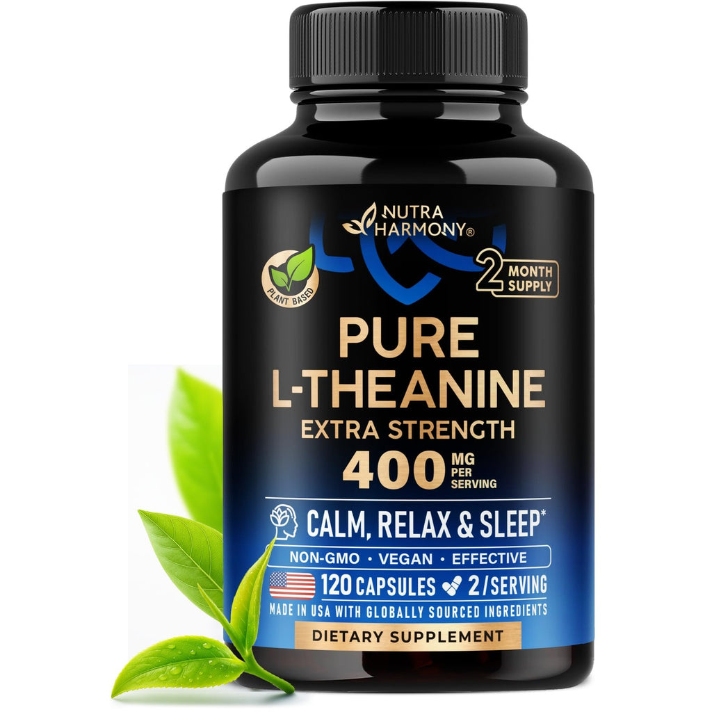 L-Theanine 400 mg - L Theanine for Stress Relief - Plant Based - 240 Caps | Extra Strength L Theanine Supplement for Men & Women - Relaxation, Sleep & Calm Support - Lab Tested, Vegan, Non-GMO