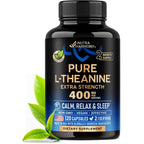 L-Theanine 400 mg - L Theanine for Stress Relief - Plant Based - 240 Caps | Extra Strength L Theanine Supplement for Men & Women - Relaxation, Sleep & Calm Support - Lab Tested, Vegan, Non-GMO