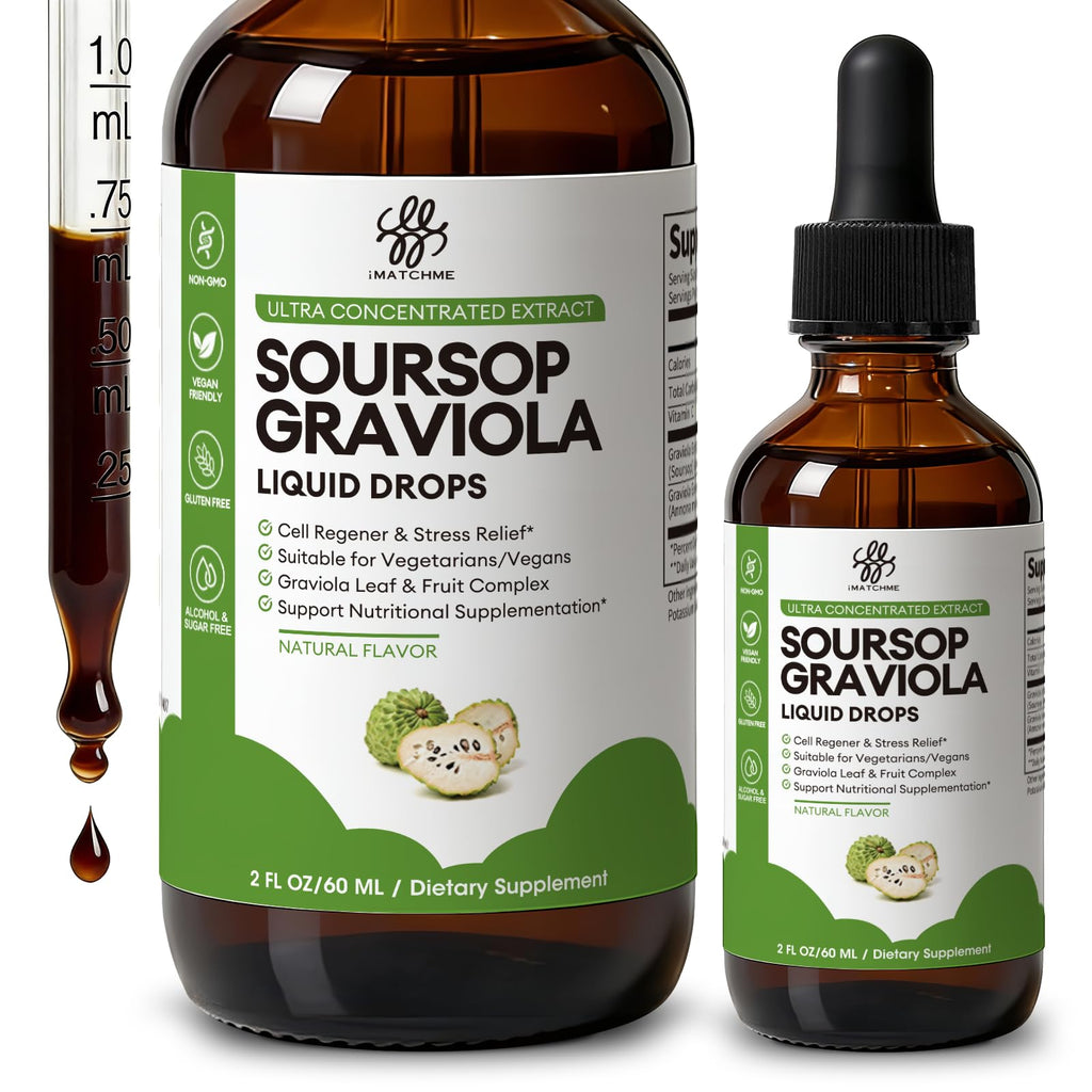 Soursop Graviola Liquid Drop for Cell Support & Regeneration, Immune System and Gut Health Support, Pure Soursop Bitters Liquid, High Absorption, Sugar/Gluten Free, Natural Flavor, 1 Fl Oz