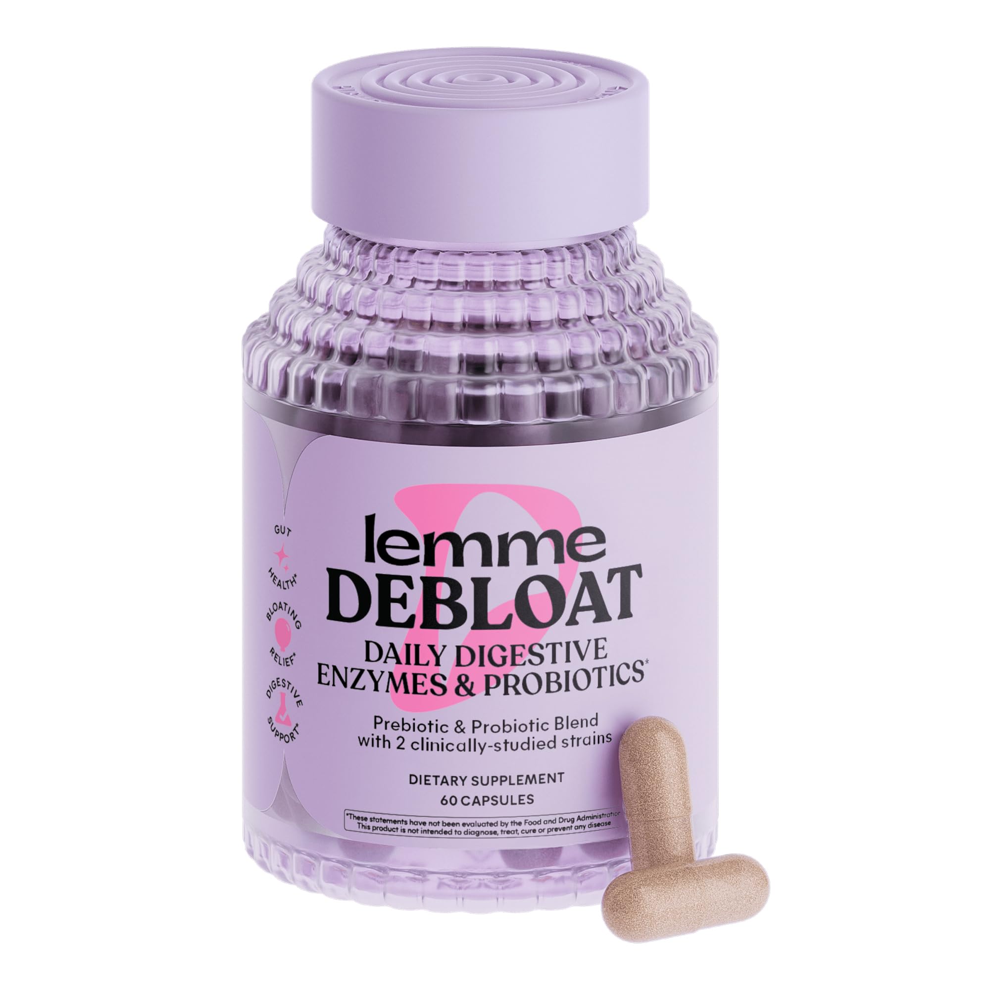 Lemme Debloat Probiotic Capsules for Bloating & Gas Relief, 30-Day Supply | Bloating & Gas Relief - 2 Clinically Studied Probiotics w/5 Digestive Enzymes to Improve Digestion, Women & Men
