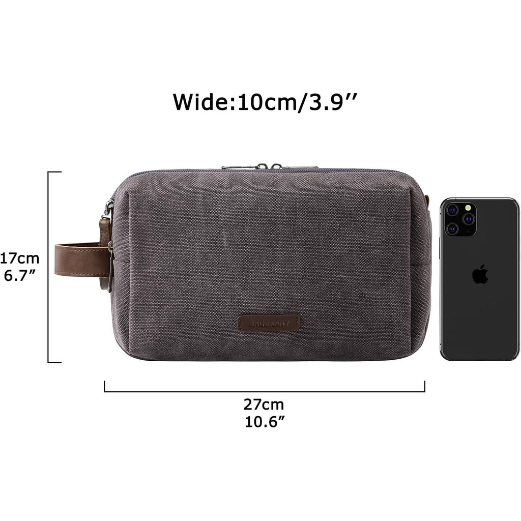 Buy now BAGSMART Toiletry Bag for Men, Canvas Travel Toiletry Organizer Dopp Kit Water-resistant Shaving Bag for Toiletries Accessories,Grey-Medium at indiglob india