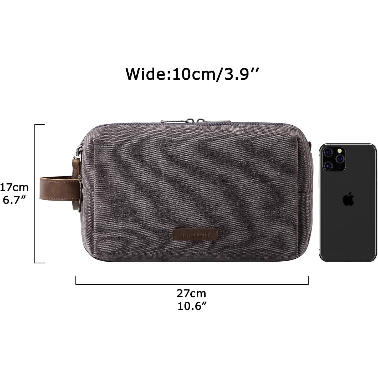 Buy now BAGSMART Toiletry Bag for Men, Canvas Travel Toiletry Organizer Dopp Kit Water-resistant Shaving Bag for Toiletries Accessories,Grey-Medium at indiglob india