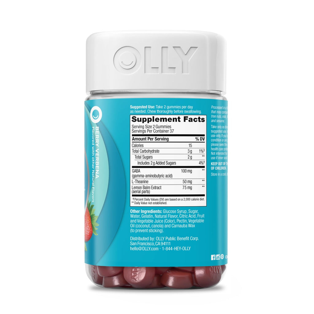 OLLY Goodbye Stress, Stress Support* Supplement, 50mg L-Theanine - 74 Count