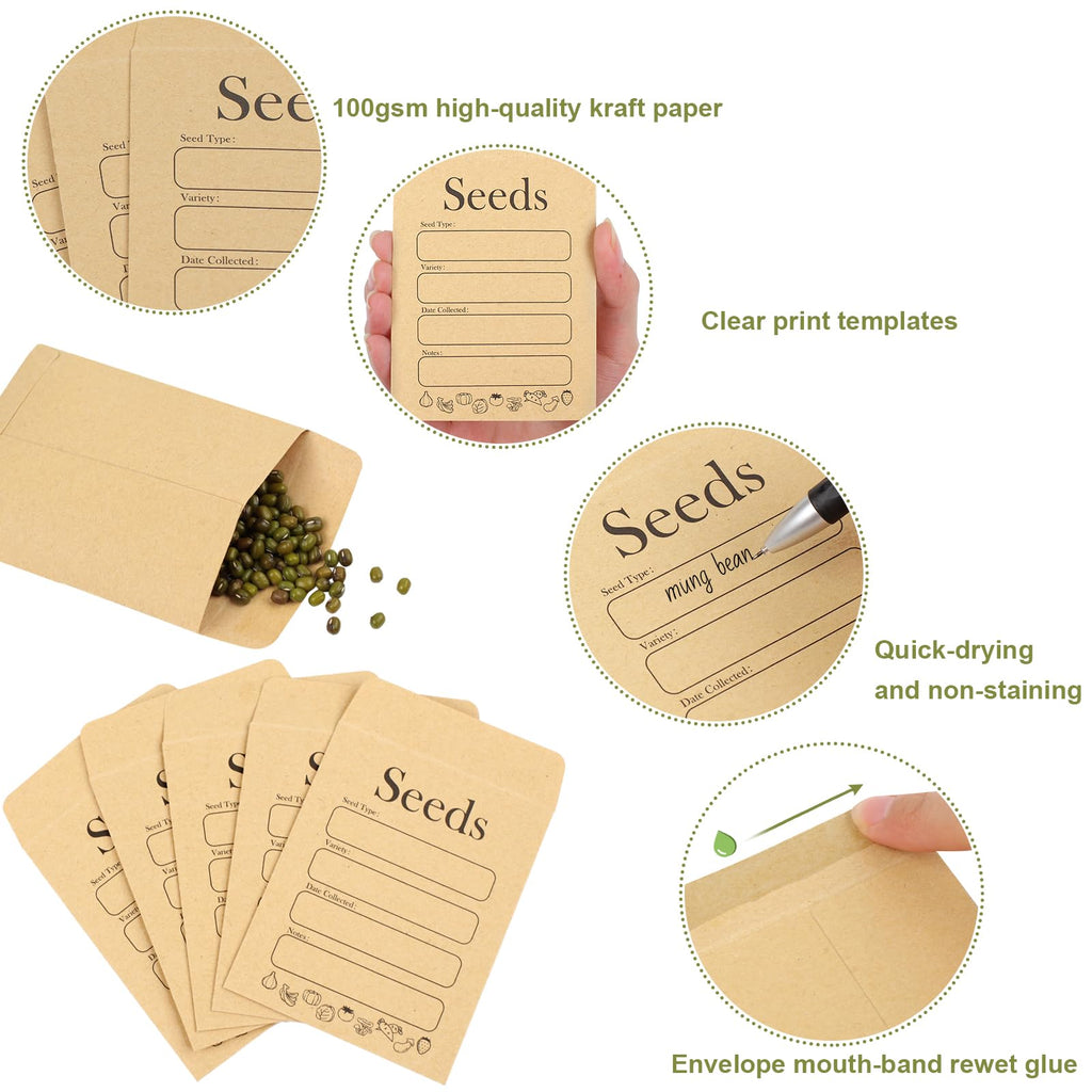 Joyberg 156 PCS Seed Envelopes 3.15”x 4.72”, Seed Packets Envelopes Kraft Seeds Saving Envelope, Self Sealing Seeds Storage Mini Envelope for Flower Vegetable
