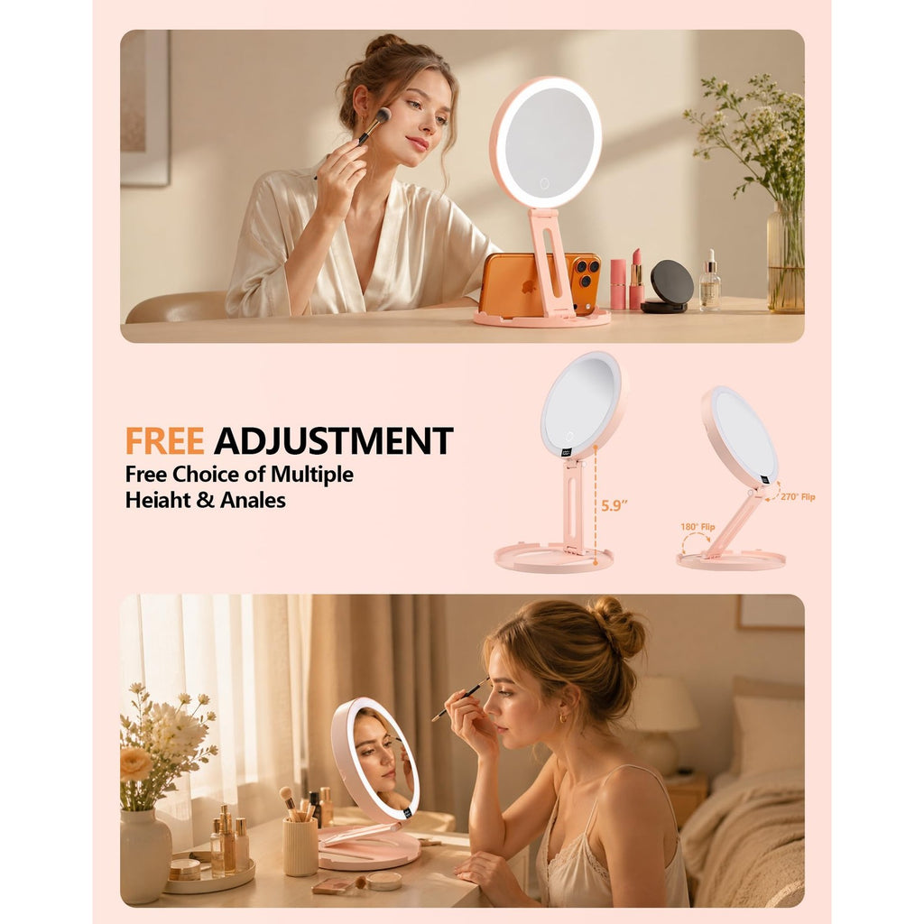 Foldable Travel Makeup Mirror with Lights 20X/1X Magnifying Mirror