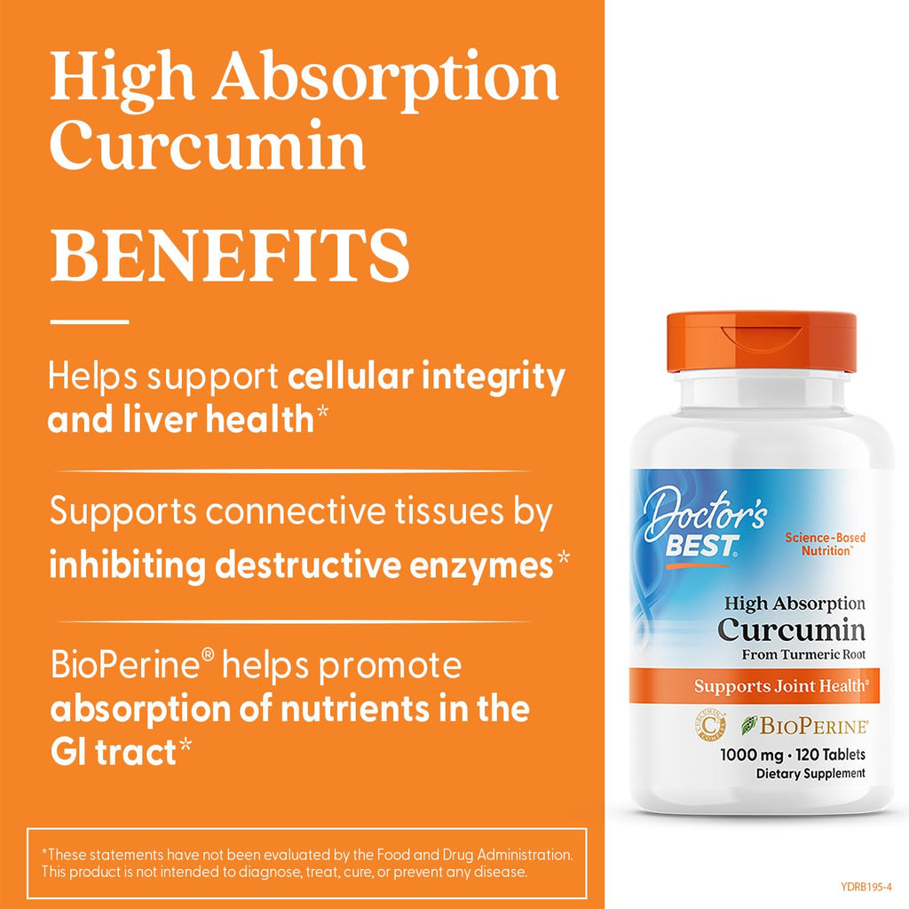 Doctor's Best Turmeric Curcumin Supplement 1000mg, Non GMO, 120 Tablets