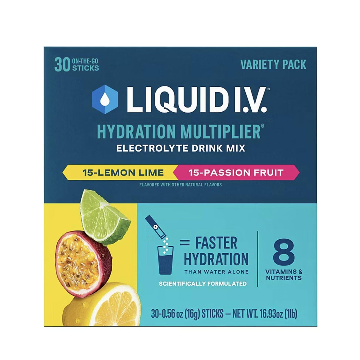 Liquid I.V. Hydration Multiplier Variety Pack, Lemon Lime & Passion Fruit 30ct