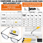 Eyeglass Nose Pads Replacement with 4 Sizes Screws, 24 Pairs Screw-in Glasses Nose Pads, Upgraded Eyeglass Repair Kit with Precision Screwdrivers, Tweezers, Glasses Cloth for Glasses, Sunglasses