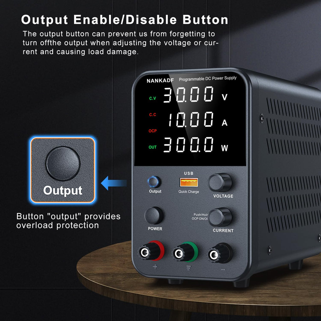 Buy now DC Power Supply Variable, Bench Power Supply with Encoder Adjustment Knob, Output Enable/Disable Button, Adjustable Power Supplies with USB Quick-Charge, Short Circuit Alam (30V 10A Black) at indiglob india